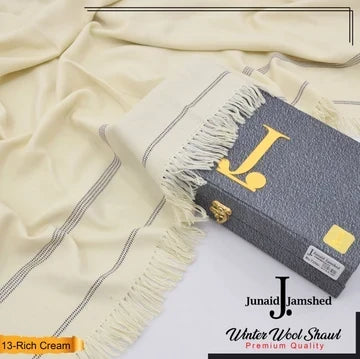 J. PREMIUM WOOL SHAWL FOR MENS WITH GIFT BOX & BAG ( Rich Cream )